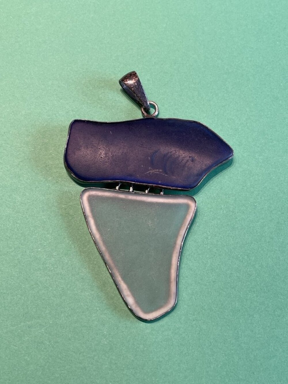 Artisan Signed Charles Albert Sterling Silver SEA GLASS Pendant Blue Green OOAK